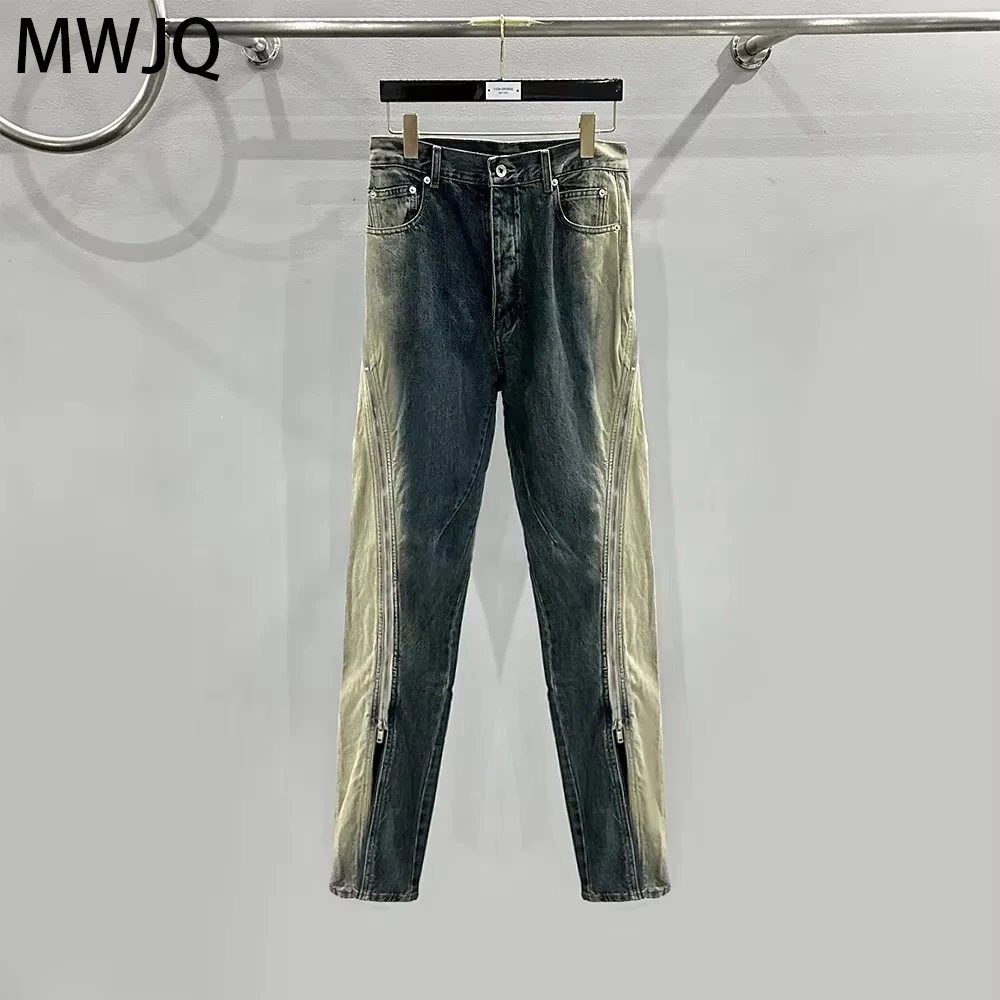 

MWJQ Gradient Trend Zipper Design Jeans Men's Wash Blue Machete Arc High Street Machete Pants Men's Spring New 2025 Tide 010084