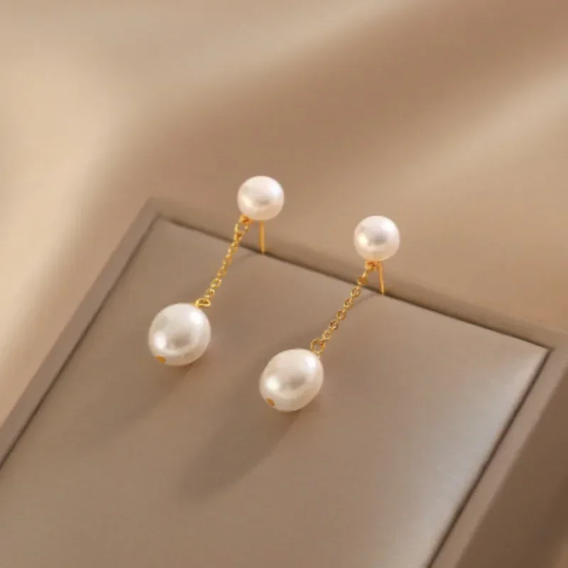 Minar Elegant Real Freshwater Pearl Dangle Earrings For Women Gold Plated Copper Long Chain Tassel Earring Party Jewelry