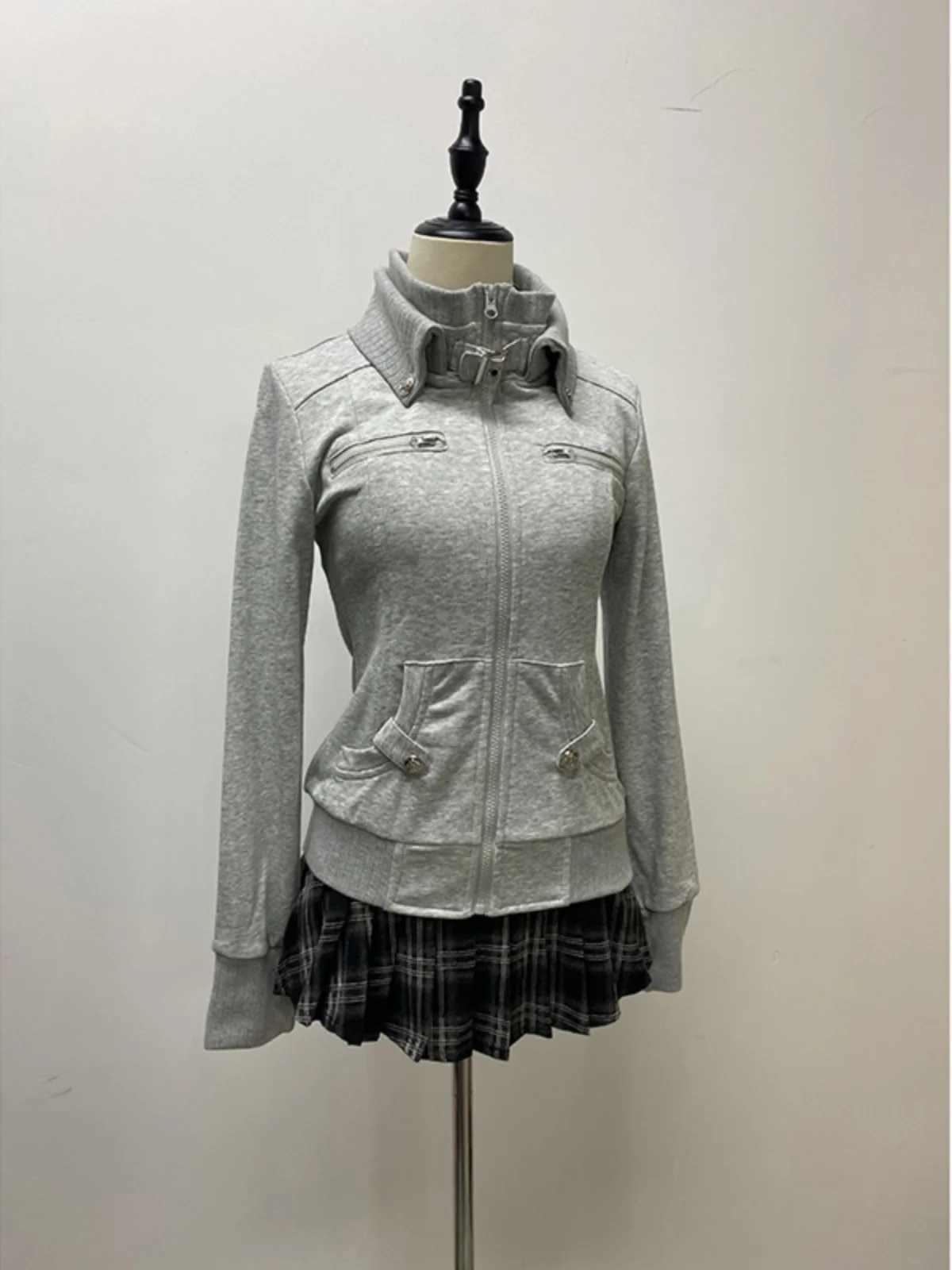 Heya Original ey Felpa con colletto Jaet Donna Autunno Inverno American Retro Top Trendy Tubo dritto Pendolarismo Sle Zip...