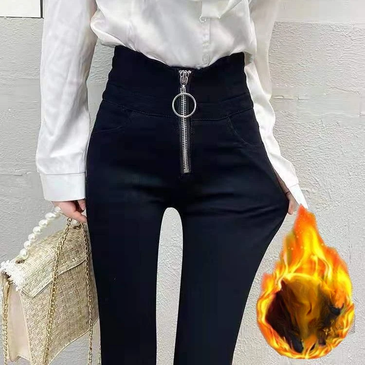 

2024 Autumn Winter New Women Black Leggings Female Casual High Waist Stretch Pants Ladies Zippers Slim Pencil Leggings G549