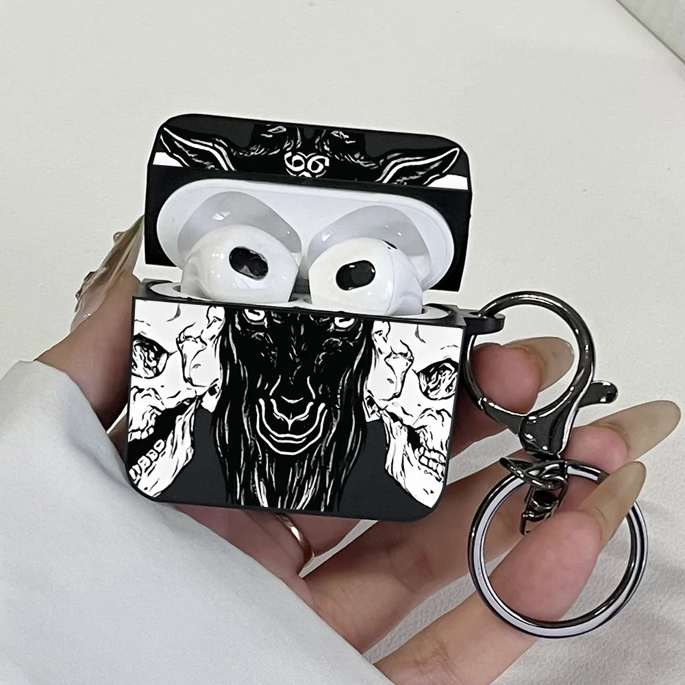 غطاء سماعة أذن مربع أسود بنمط رعب على شكل جمجمة لأجهزة Apple AirPods Pro3/Pro2/Pro حافظة واقية مضادة للصدمات لأجهزة AirPods 1/2/3/4