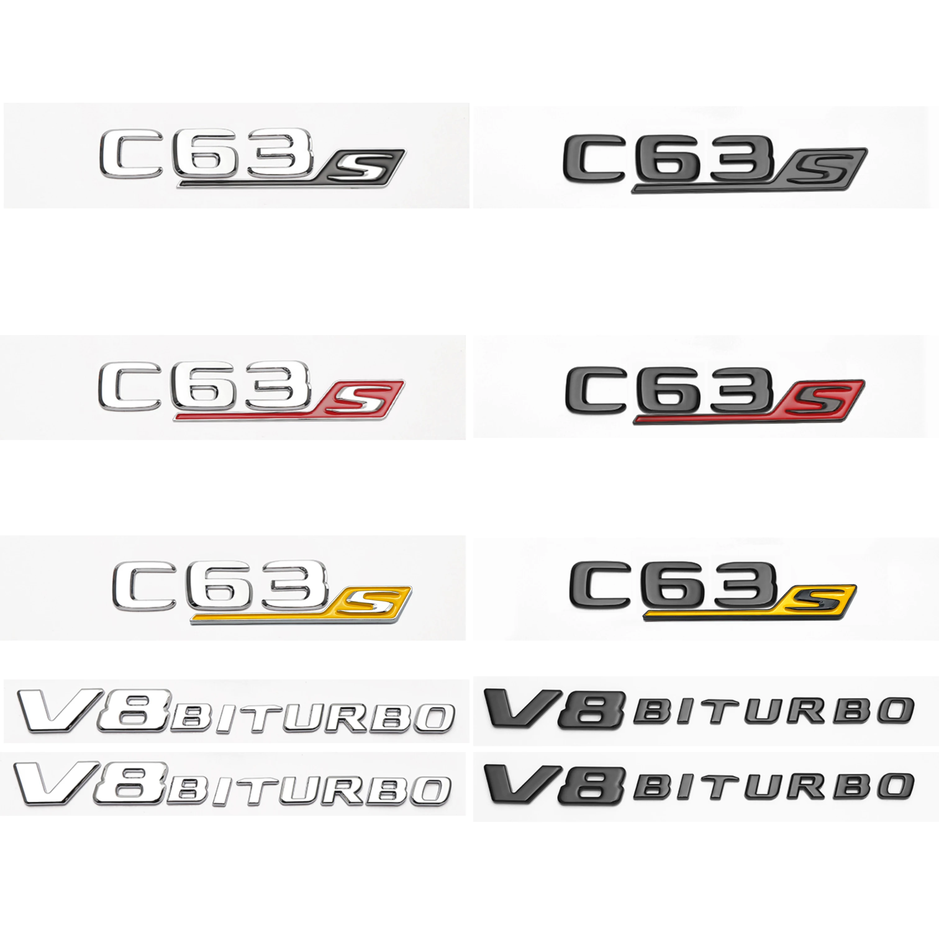 

3D Chrome Black Letters C63s V8 Biturbo ABS Emblem for Mercedes Benz AMG C63s Coupe Car Side Fender Trunk Nameplate Logo Sticker