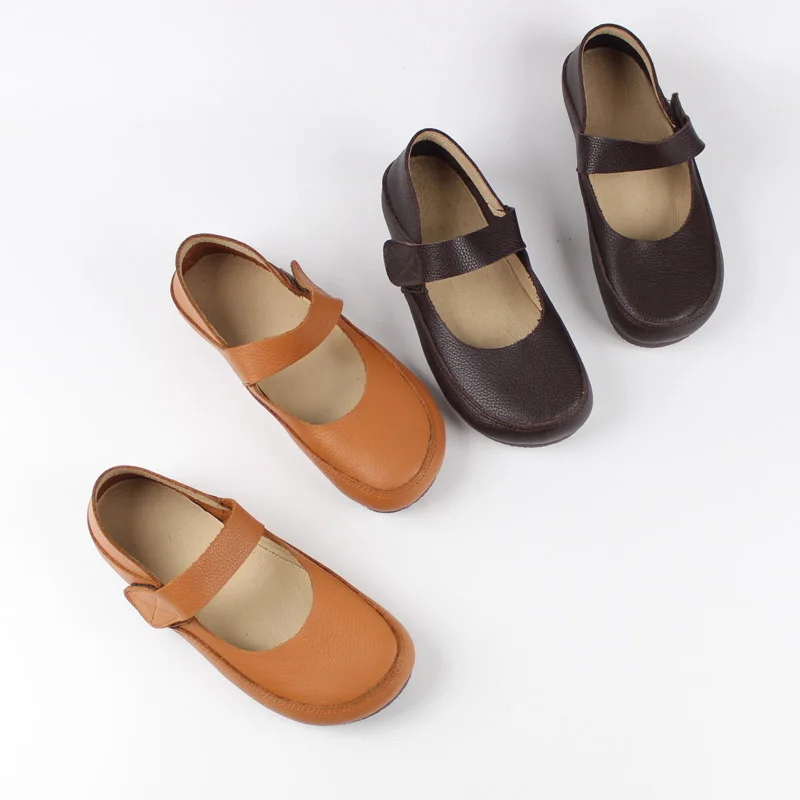 

Large size old-fashioned cowhide flat shoes for the elderly grandmother mother gift comfortable healthy Mary Jane shoes leather