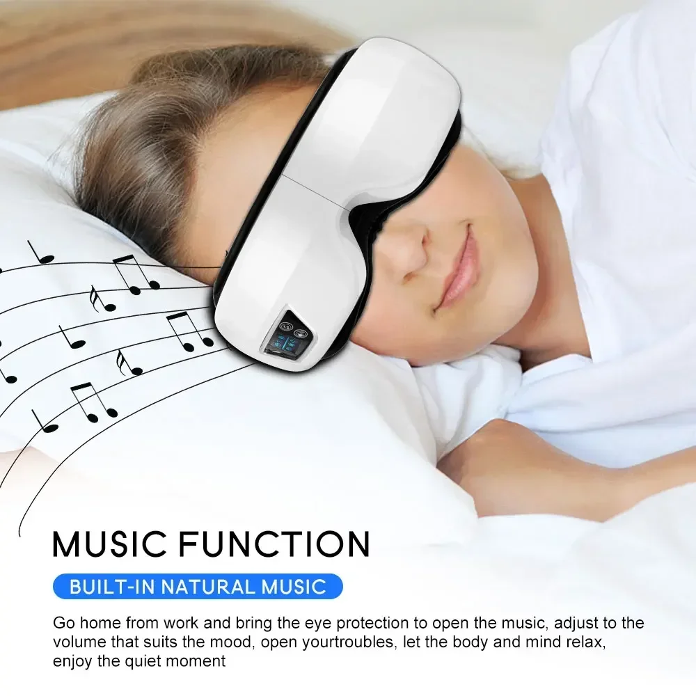 Przyrząd do masażu oczu Masażer szyi Inteligentne okulary Bluetooth Pressoterapia Ogrzewanie Gorąca akupresura Wibracje Przeciw cieniom koło — zdjęcie 5