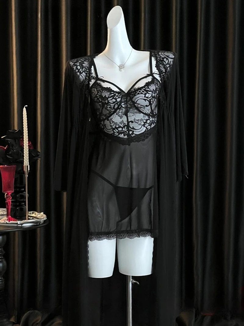 

French Lace Halter Nightgown Set,Feminine Date Night Homewear,Comfort and Style for Women,Pure Desire Sleepwear,Romantic Pajamas