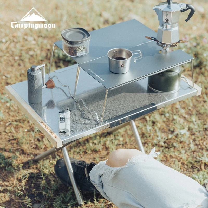 CAMPINGMOON Neuer Günstiger Luxuriöser Tragbarer Outdoor-Campingtisch T-370-1T Klappbarer Edelstahl-Picknick-Grill-Campingtisch