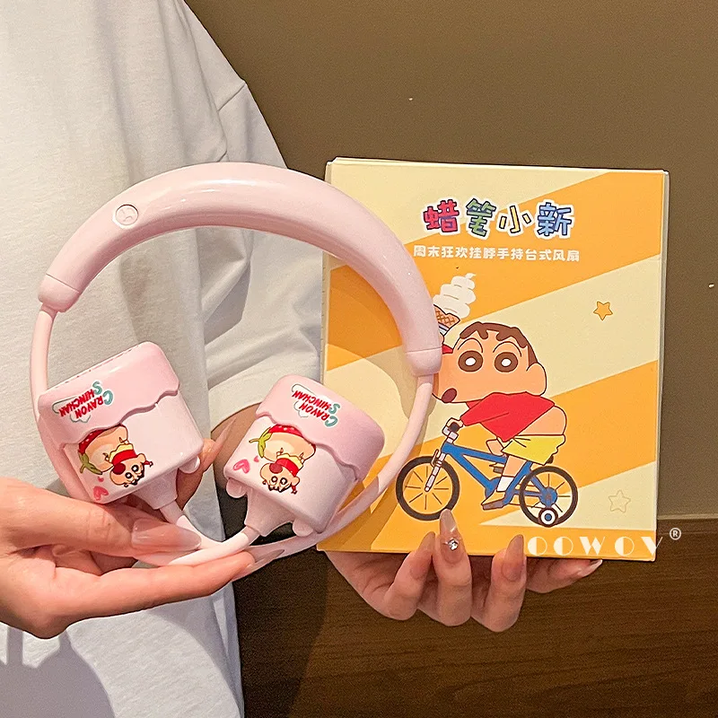 

Crayon Shinchan Neck Hanging USB Charging Fan Anime Character Mini Portable Student Dormitory Sports Travel Small Fan Gifts