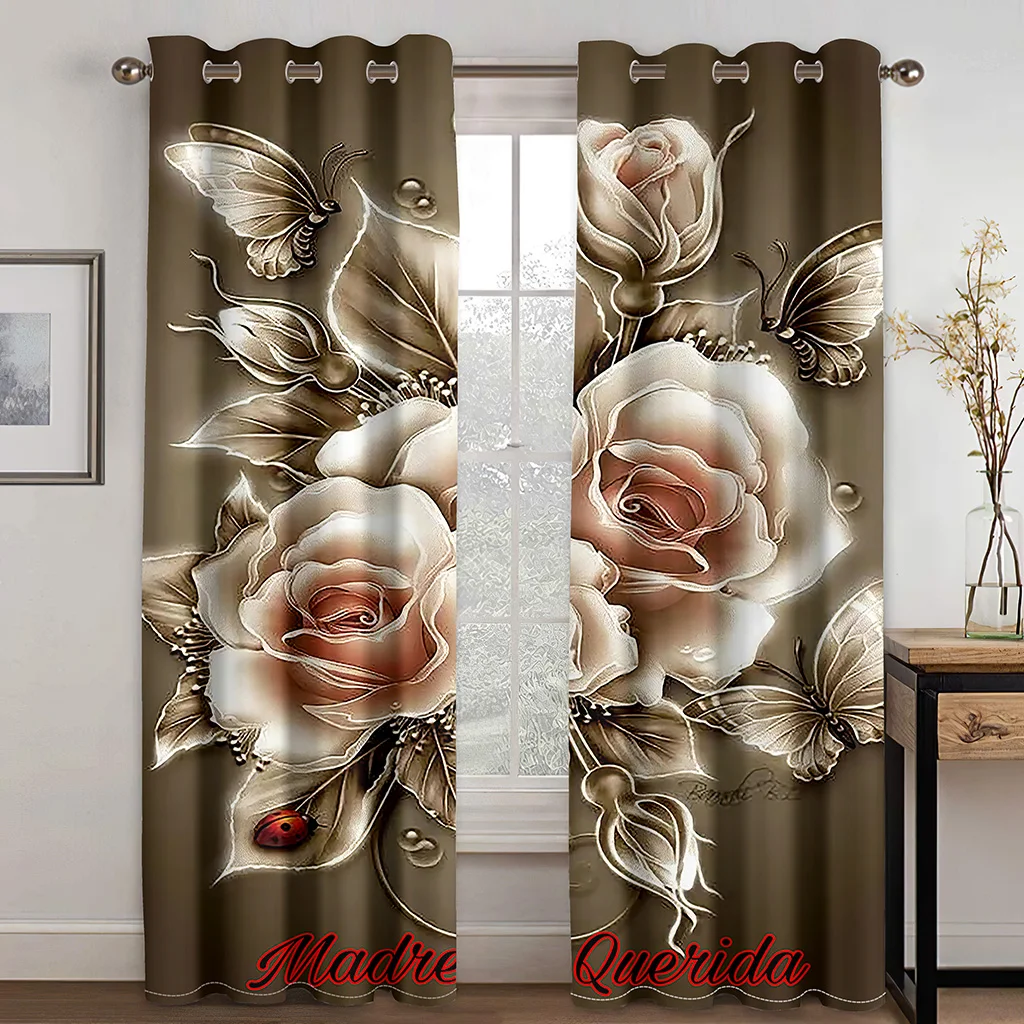 3D Printing Curtain Rose Romantic Flower Printed Curtains For Living Room Bedroom Red and White Hotel Drapes 2023