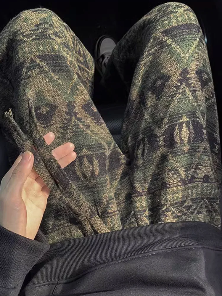 

Мужские вязаные шерстяные повседневные прямые брюки, осень-зима, свободные широкие брюки в американском стиле ретро, прямые повседневные брюки