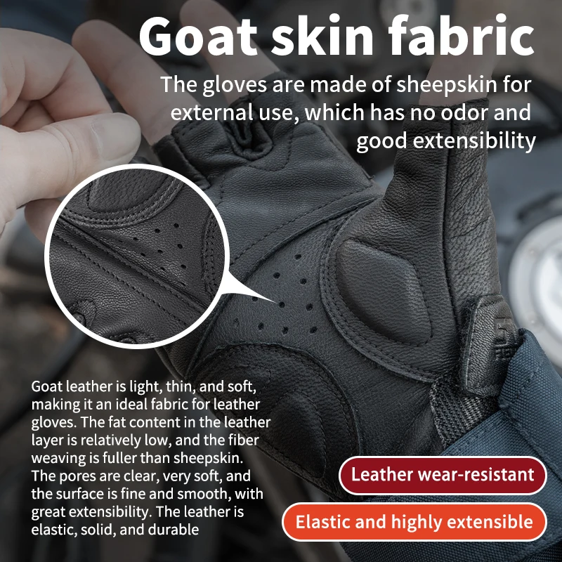 SFK Half Finger Motorcycle Gloves Summer Breathable Real Goatskin Leather Non-slip Wear-resistant Riding Protection Equipment