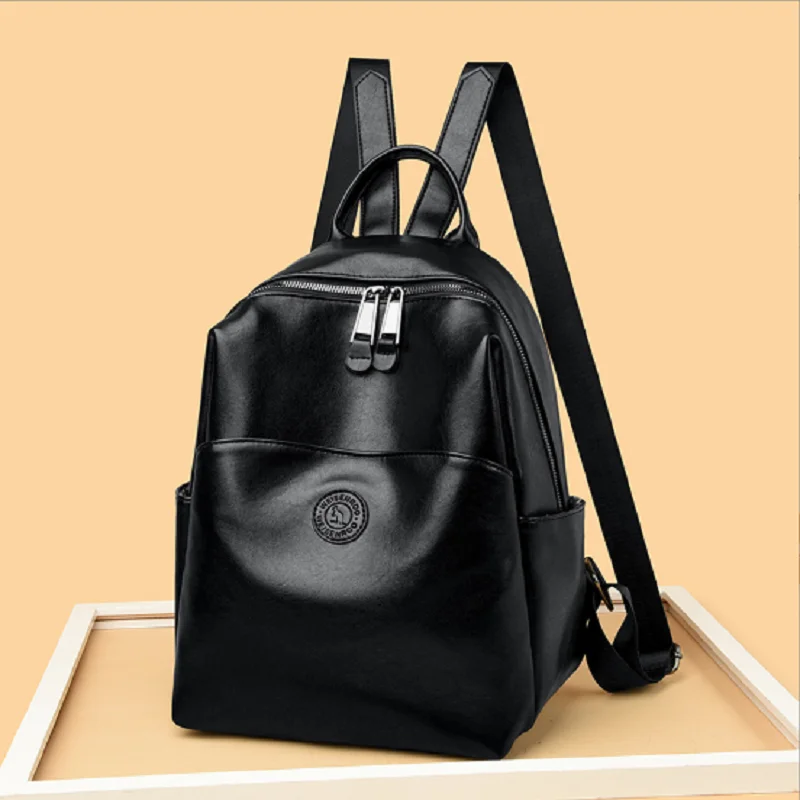 New Women's Fashion Vintage High Quality Leather Double Zipper Shoulder Bags Totes Large Capacity Travel Backpacks School Bag