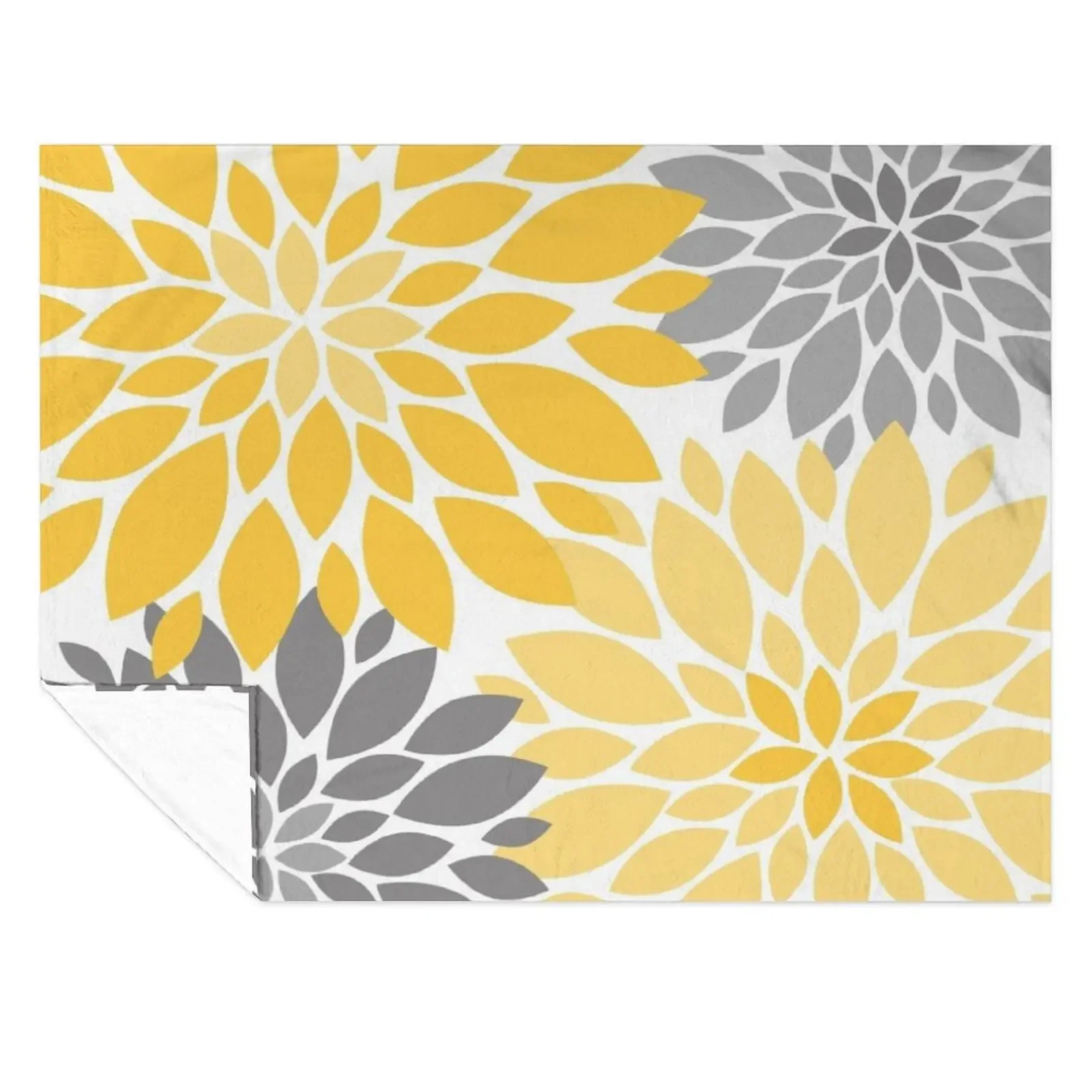 

Yellow and Gray Dahlia Floral Pattern Throw Blanket Luxury christmas decoration warm for winter Hairy Blankets