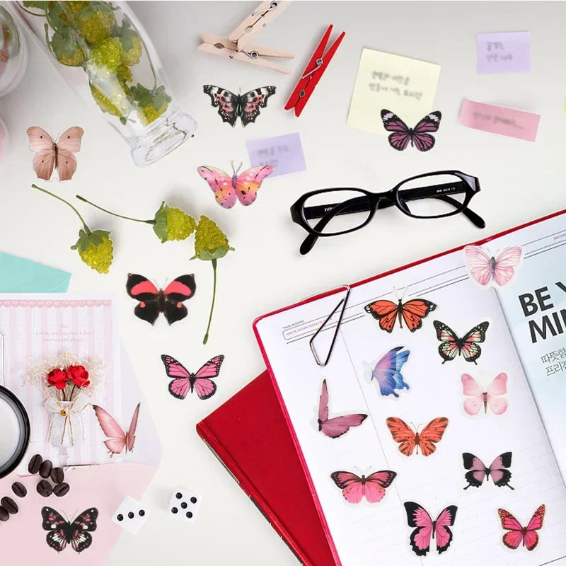 40 Pcs Elegant Butterfly Stickers PET Transparent Decorative Decals For Phone Laptop Waterbottle Planner Diary Journal Scrapbook