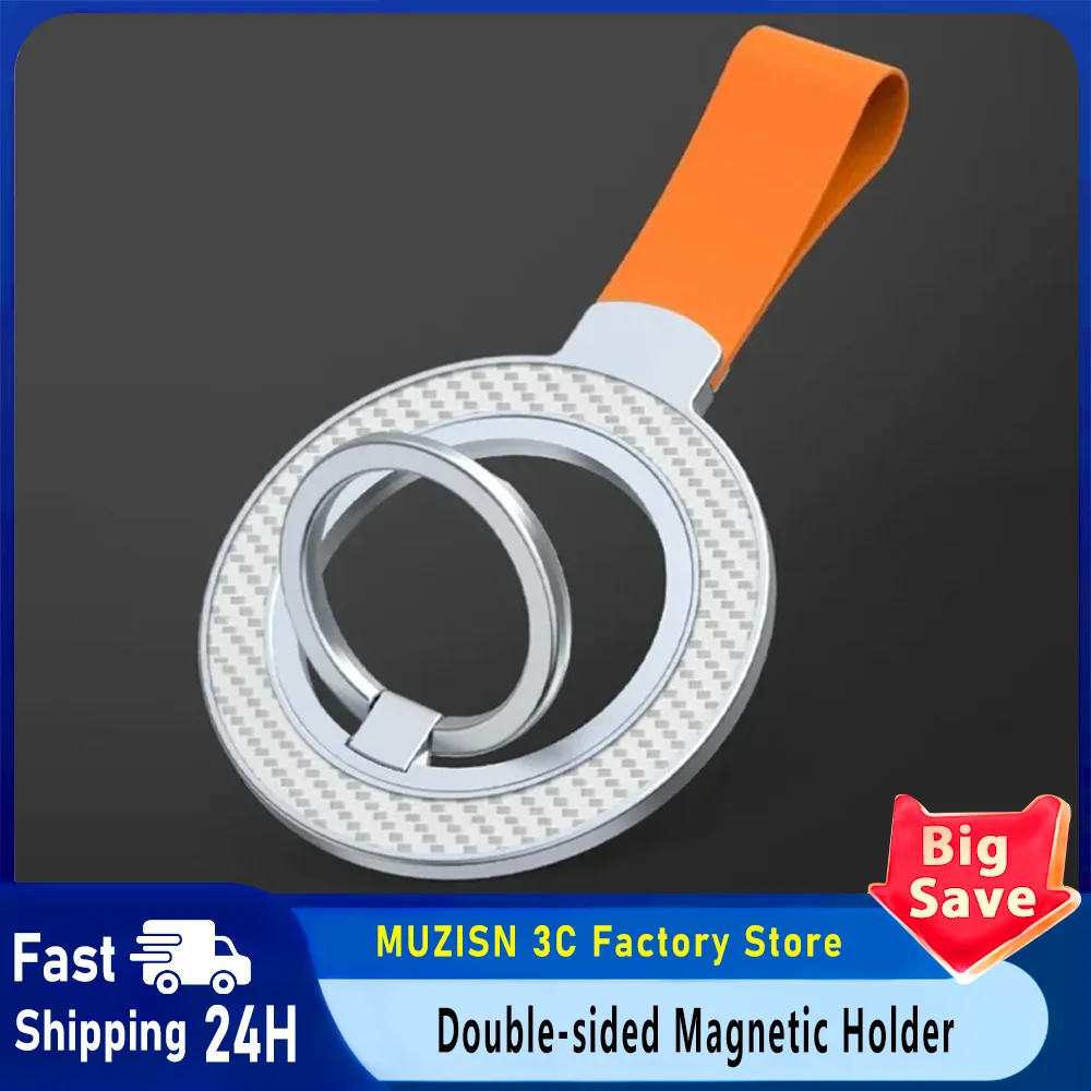

Universal Double-sided Magnetic Holder for Magsafe Mobile Phone Stand in Car Grip Finger Ring Bracket with Hand Strap for iPhone