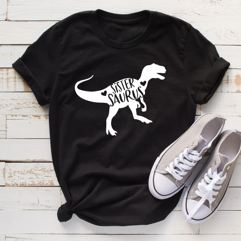 Sister Saurus Tshirt Gift for Sister Birthday Siblings Gift Dino Family Personalized O-neck Streetwear Printed Casual Sweatshirt