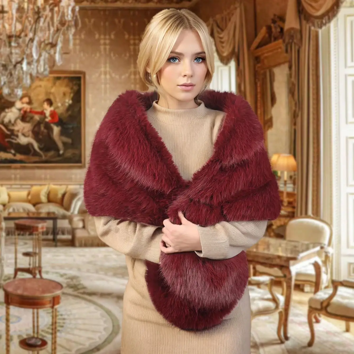 A Handmade Polyester Imitation Fox Fur Women\'s Fashion Shawl Wedding Party Party Clothing Warm Wear