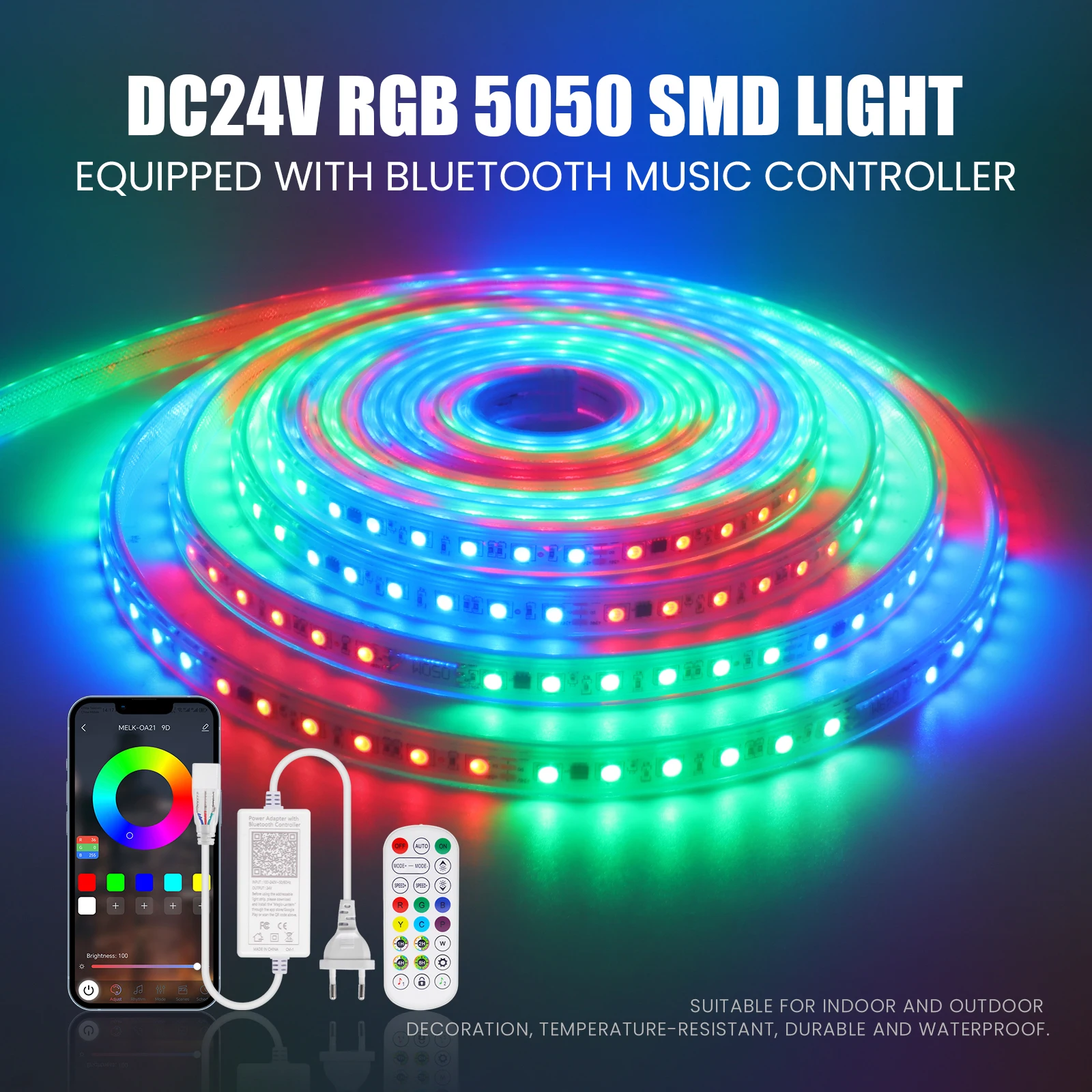 Светодиодная лента RGB с управлением через приложение и Bluetooth, водонепроницаемая, 60 светодиодов/м, SMD 5050, для сада, спальни, кухни