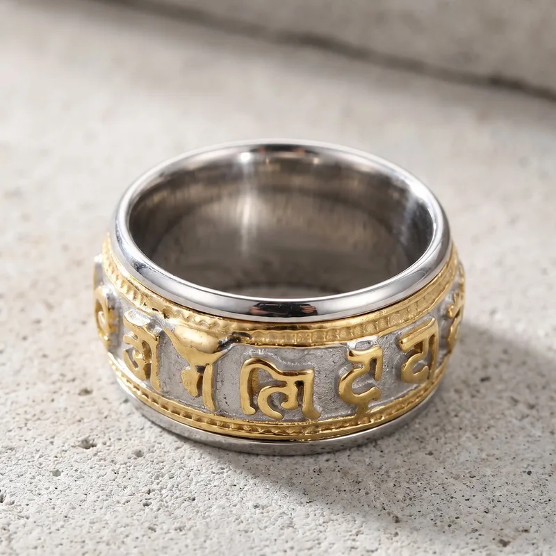 KALEN Lässige Herrenringe aus Edelstahl, Sanskrit-Rune-inspiriert, Vintage-Ring, Fingerschmuck, Modeschmuck, Partygeschenke – Detail 5
