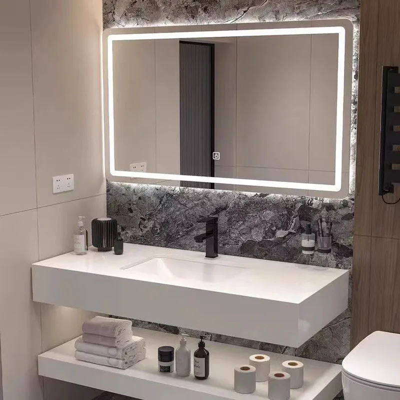 

Modern Bathroom Vanity Seamless Rock Slab Double-layer Integrated Basin Jadeite Wash Display Vestidores Postmodern Furniture