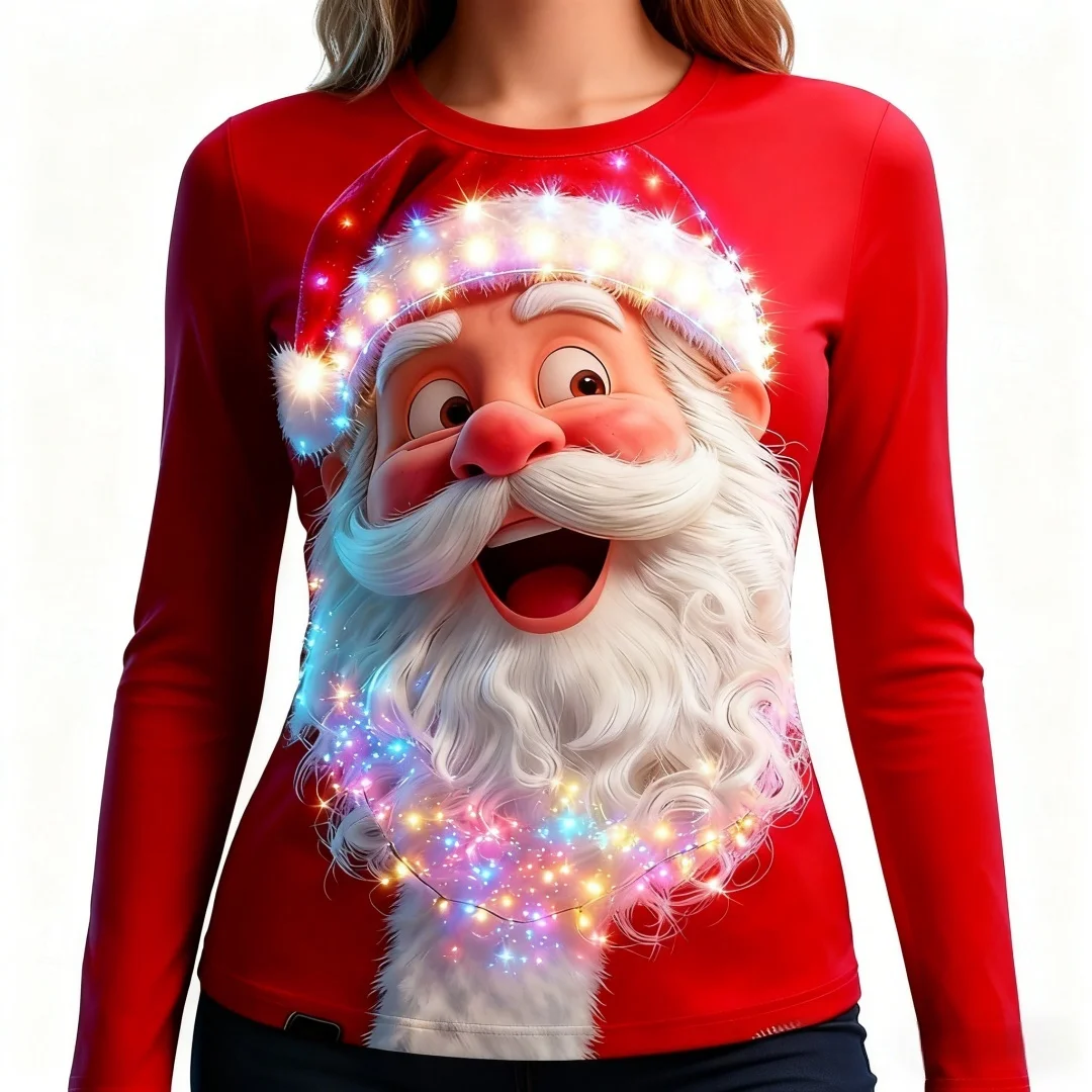 

Модный женский свитшот с 3D принтом, рождественская тема, футболка с длинным рукавом, повседневный крой, топы с круглым вырезом и длинными рукавами, пуловер