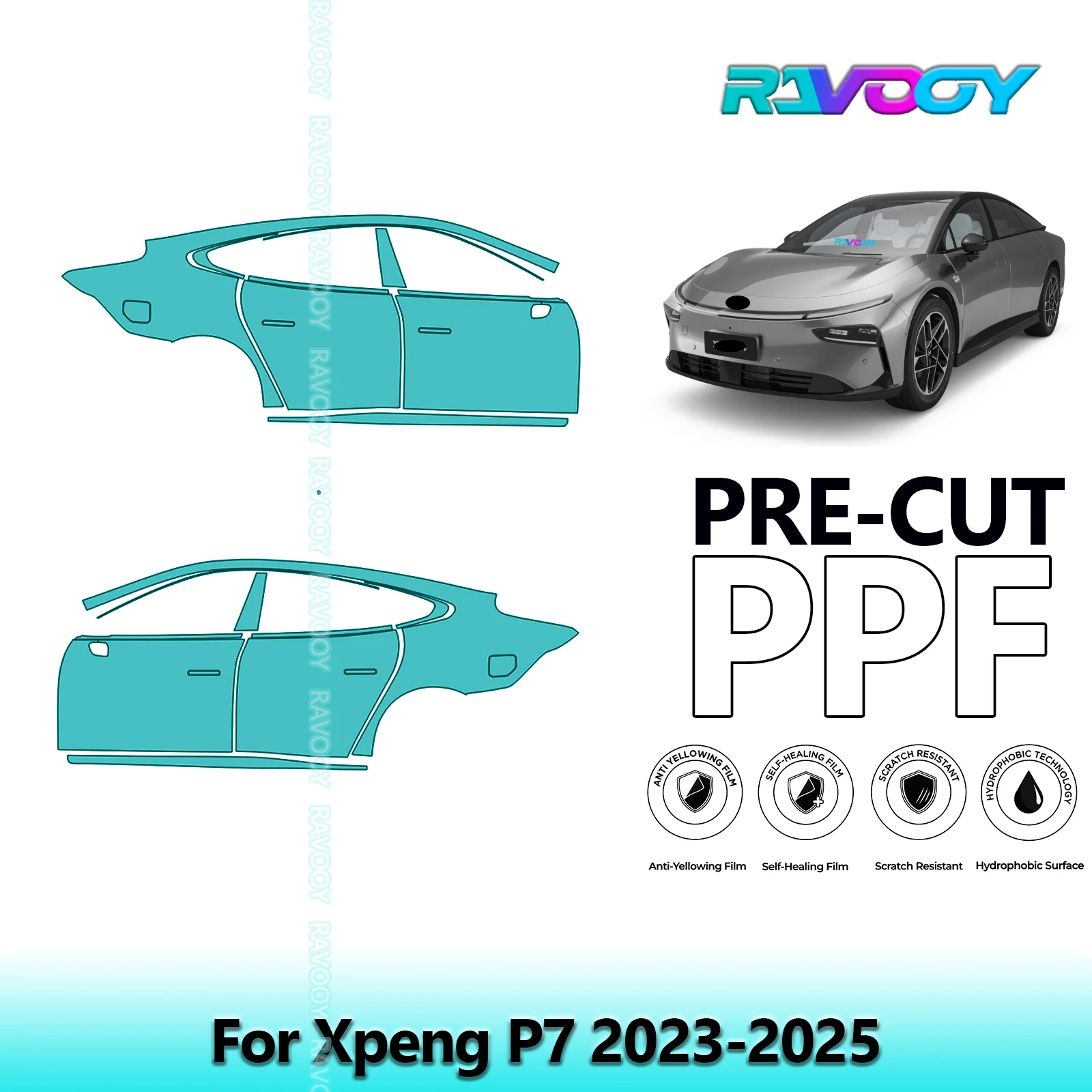 

For Xpeng P7 2023-2025 8.5mil Clear Matte Pre-Cut PPF Door & A/B Pillar Kit TPU Paint Protection Film Set