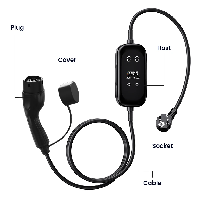 

Portable EV Charging Gun G01 5m Long 3.5KW 16A Type2/Schuko Plug Compatible with Li Auto Xia Pi-gou Tesla Other EV Brands