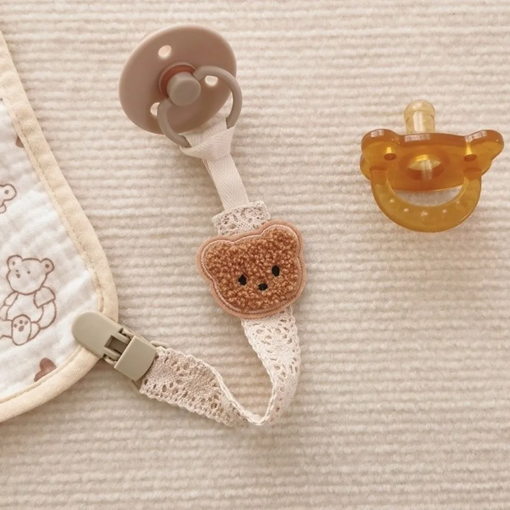 

Cartoon Cute Bear Pacifier Chain Hanging Plastic Fabric Rope Dummy Nipple Clip Portable Soother Accessory