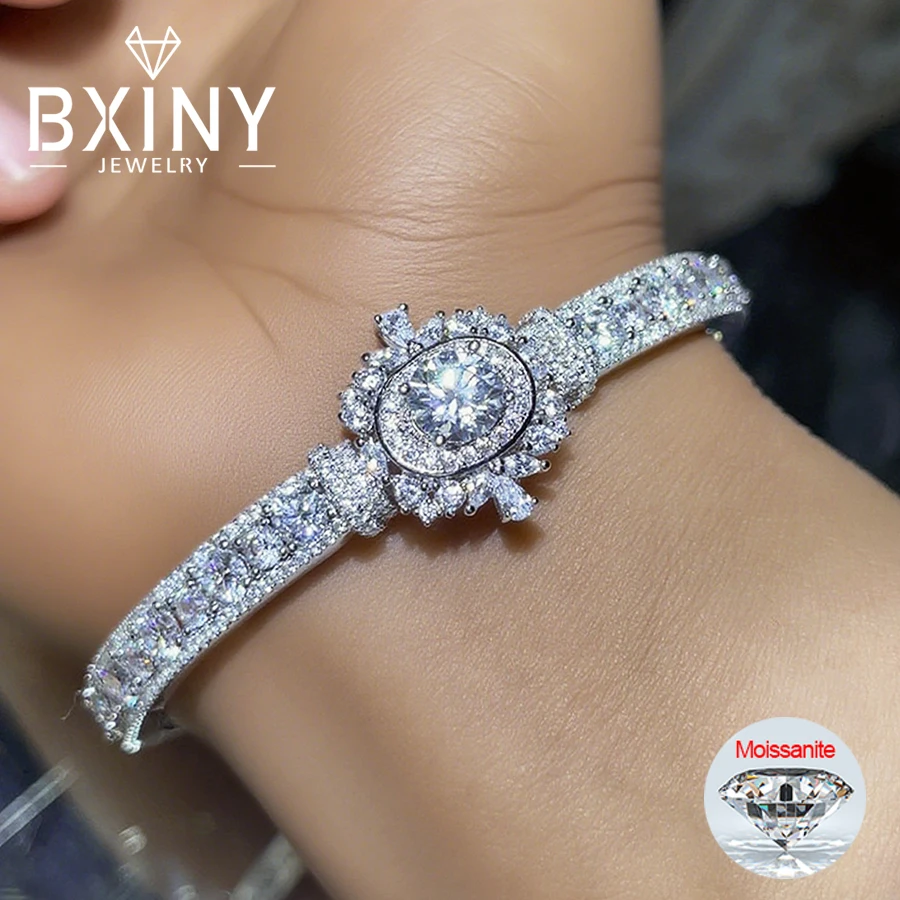 

BXINY Luxury Moissanite Open Bangles 925 Sterling Silver GRA Certified Lab Diamonds Bracelets for Women Party Fine Jewelry Gifts