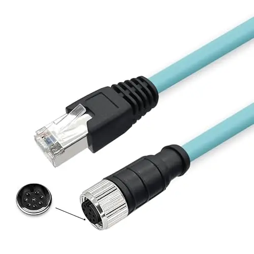 M12 8 Pin A-Code Female to RJ45 Male High Flex Cat7 Industrial Ethernet PVC Cable 1M