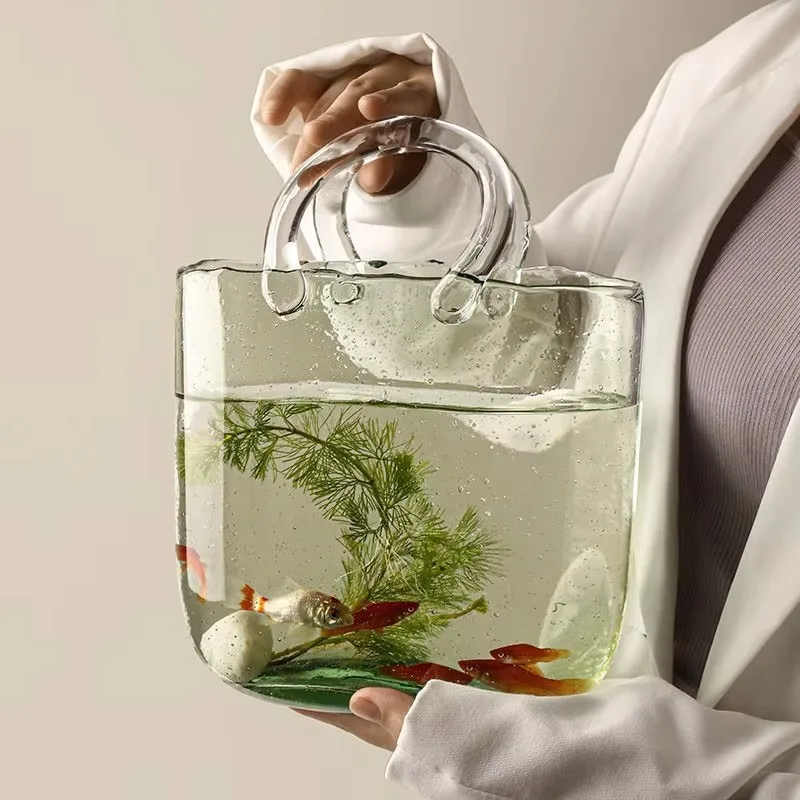 

New Design Hydroponic Basket Shape Vase Home Transparent Glass Fish Tank Decoration Aquarium