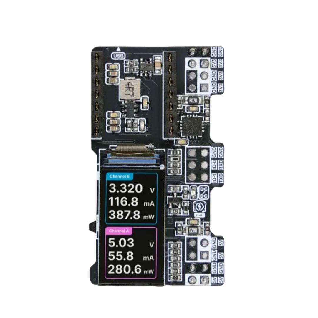 SmCpXIAO PowerBread Breadboard Power Supply Meter Dual-Channel Sensing Real-Time Data Color LCD Compatible XIAO DevBoard Open-So