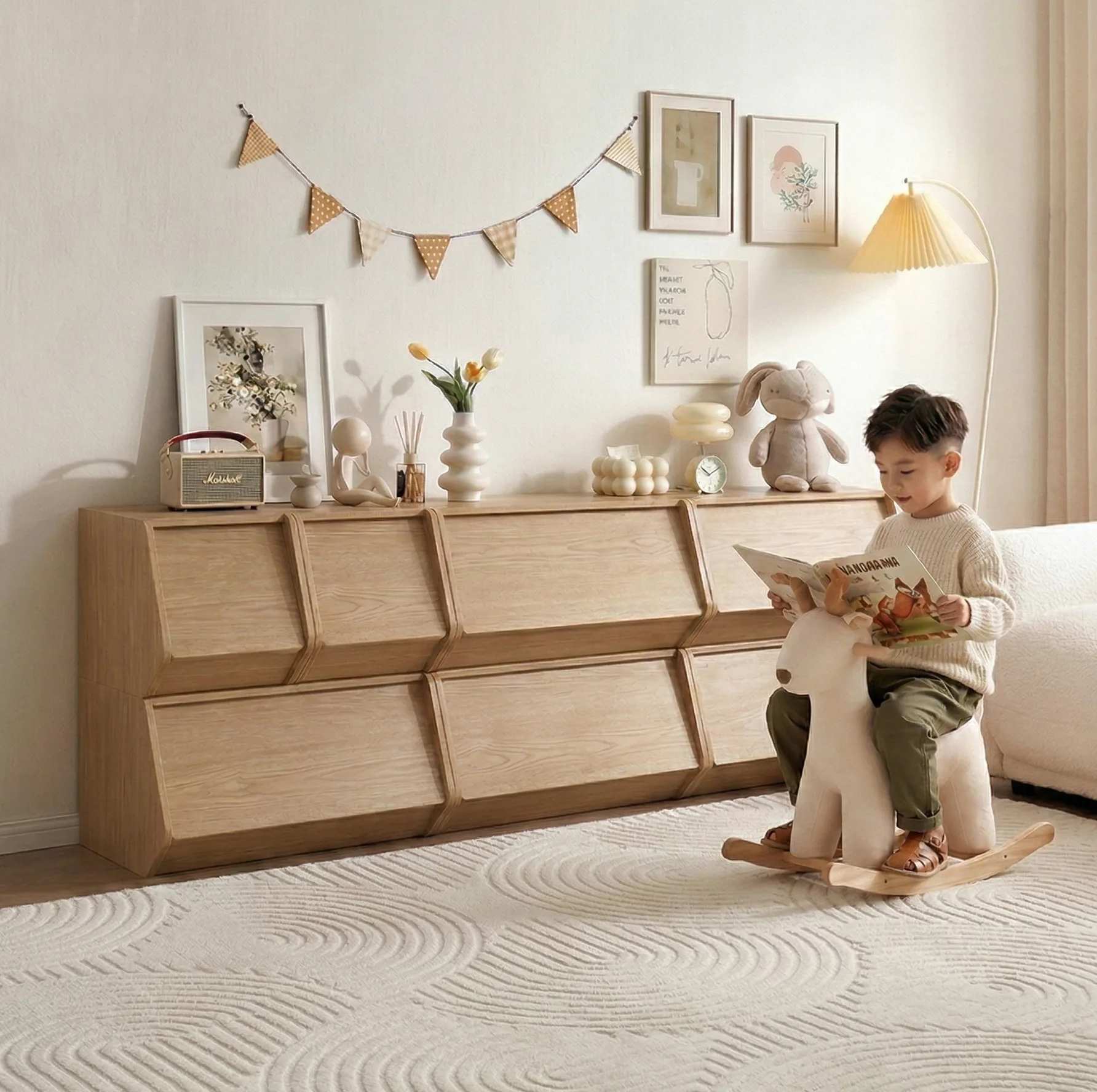 Solid wood combination storage Children's toy storage Household floor bedroom Bedside table Shelf
