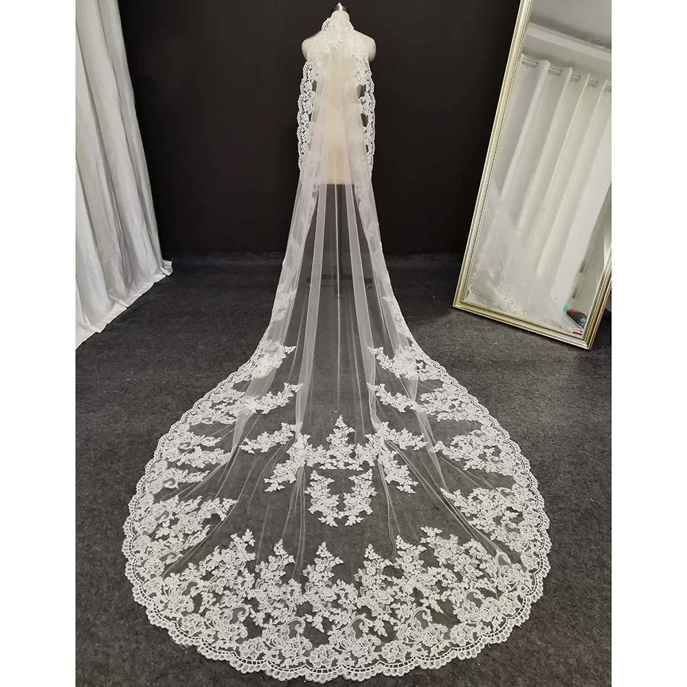 Voile de mariage cathédrale avec peigne, tulle doux, voile blanc ivoire pour patients, accessoires de mariage, 3 mètres de long, 10 pieds de long, vraies photos