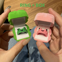 2Pc Cute Frog Rings Lover Polymer Clay Resin Acrylic Rings for Women Girls Couple Travel Ring Summer Fashion Animal Jewelry Gift