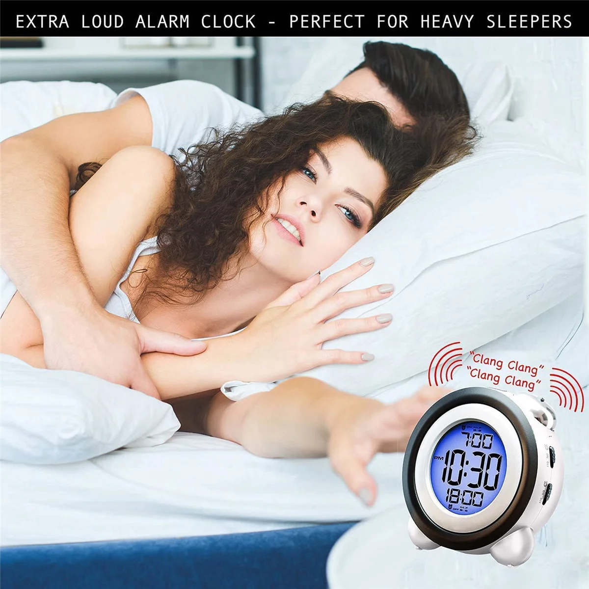 Reloj despertador Digital, pantalla de fecha y hora, doble campana, muy fuerte para dormir pesado, alarma Dual, retroiluminación azul para adolescentes