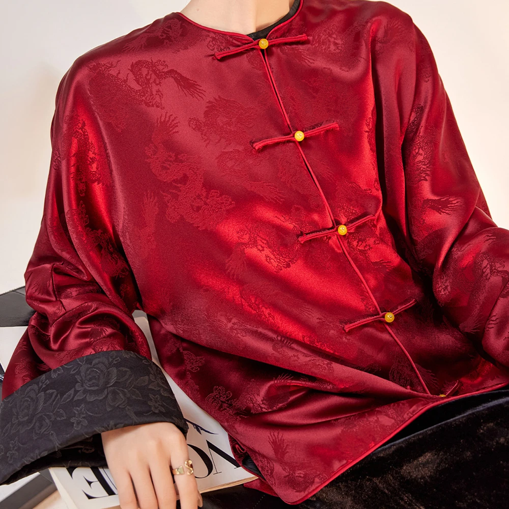 

Новая женская одежда в китайском стиле Тан: Изысканное атласное жаккардовое пальто с длинными рукавами, топ-ципао, традиционная верхняя одежда в стиле чонсам