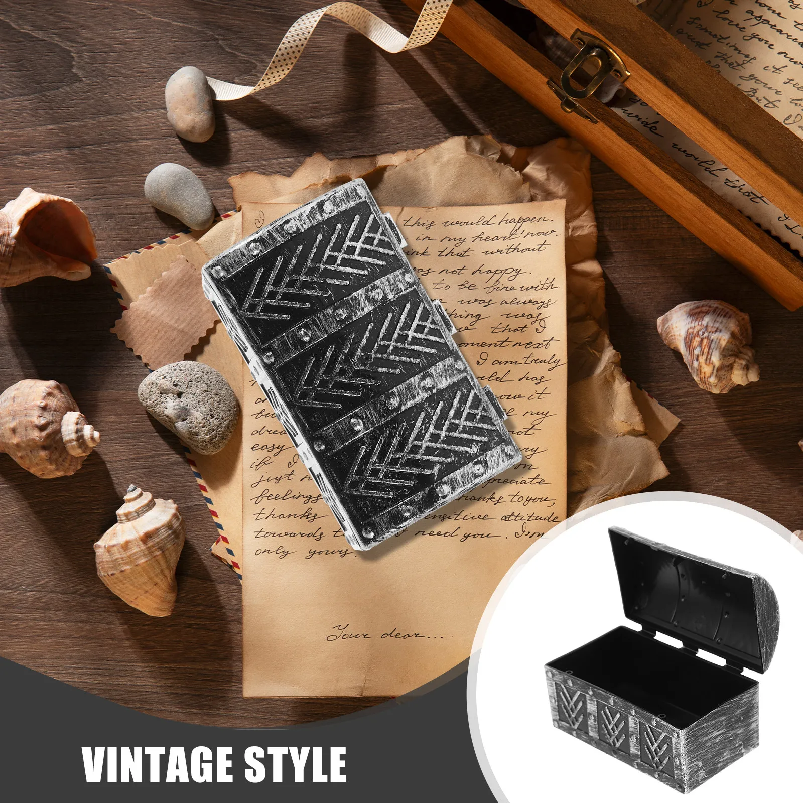 2Pcs Vintage Jewelry Box Retro Plastic Treasure Chest for Jewelry Storage Trinket Organizer Decorative Desktop Display Small view 5