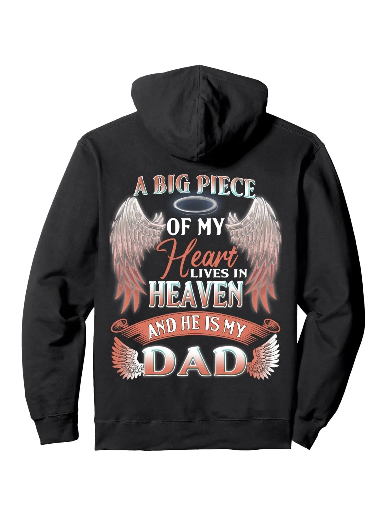 Gedenk-Hoodie für Papa – „Ich ehre meinen Vater im Himmel“, schwarzes, lässiges Sweatshirt mit Engelsflügeln und Cherub-Engeln, bequem