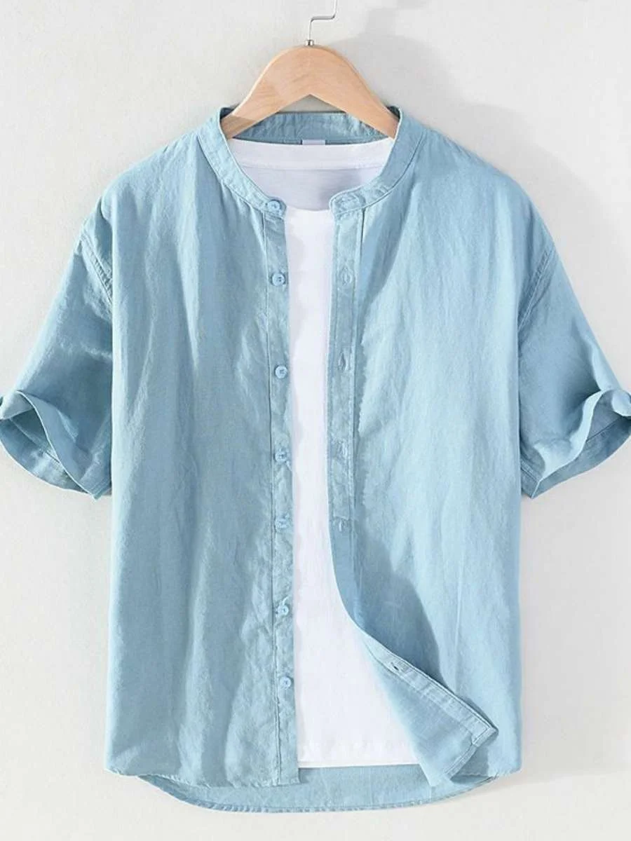 

New Men's Summer ort Sve Cotton Linen Casual irt Stand Collar Loose Fit Travel Wear Color Busin Casual irt