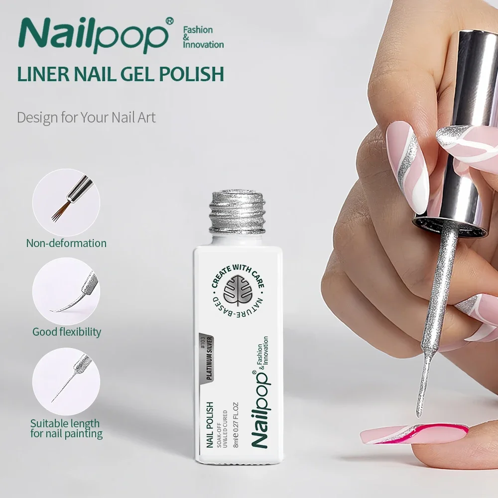 NAILPOP Gel Nail Polish Liner 8ML 5 Colors Nail Art Paint Gel for French Tips Swirls DIY Manicure Soak Off UV Cure with Brush