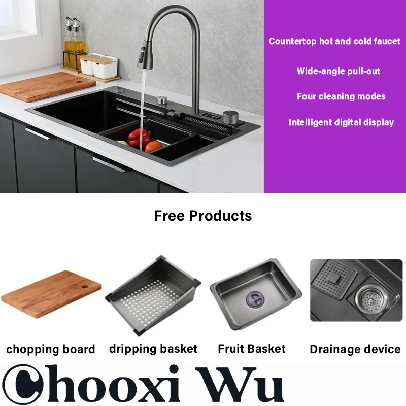 

Kitchen pull-out sink faucet set intelligent digital display all-copper valve core multi-function water outlet