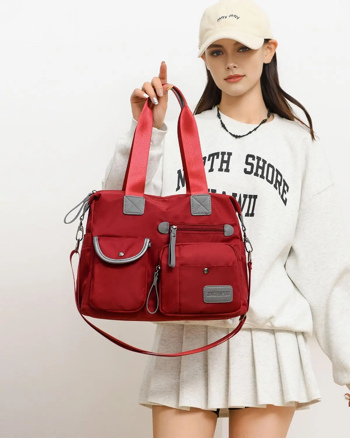 

Women's Multi-Functional Tote Purse - Large Nylon Shoulder Bag with 9 Pockets for Work, Travel & Nursing