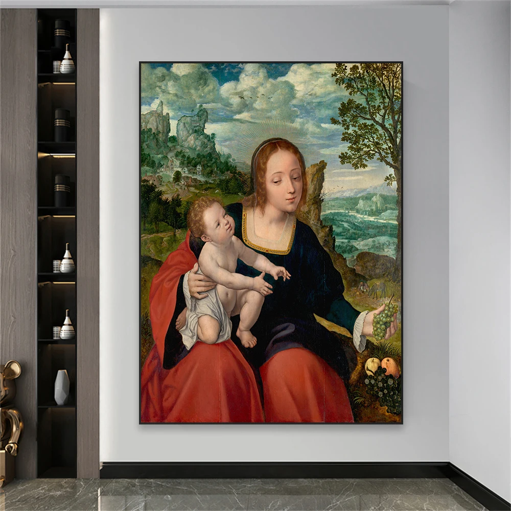 Vintage Art Virgin and Child Poster Retro Woman Portrait Oil Painting Prints Classical Jan Massys Art Canvas Painting Home Decor