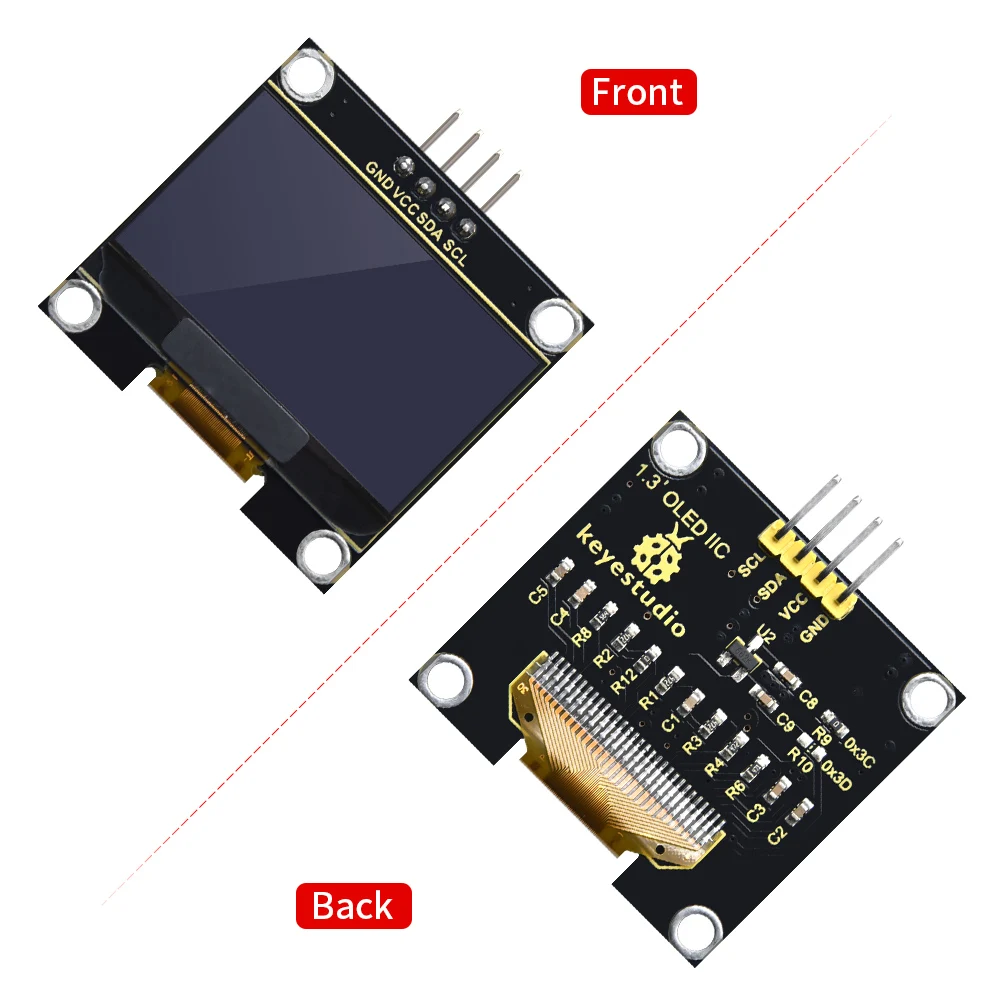 Keyestudio-pantalla LCD con módulo OLED de 0,96/1,3 pulgadas, 128x64 con puertos IIC, Panel LCD serie 12C con placa base para Arduino