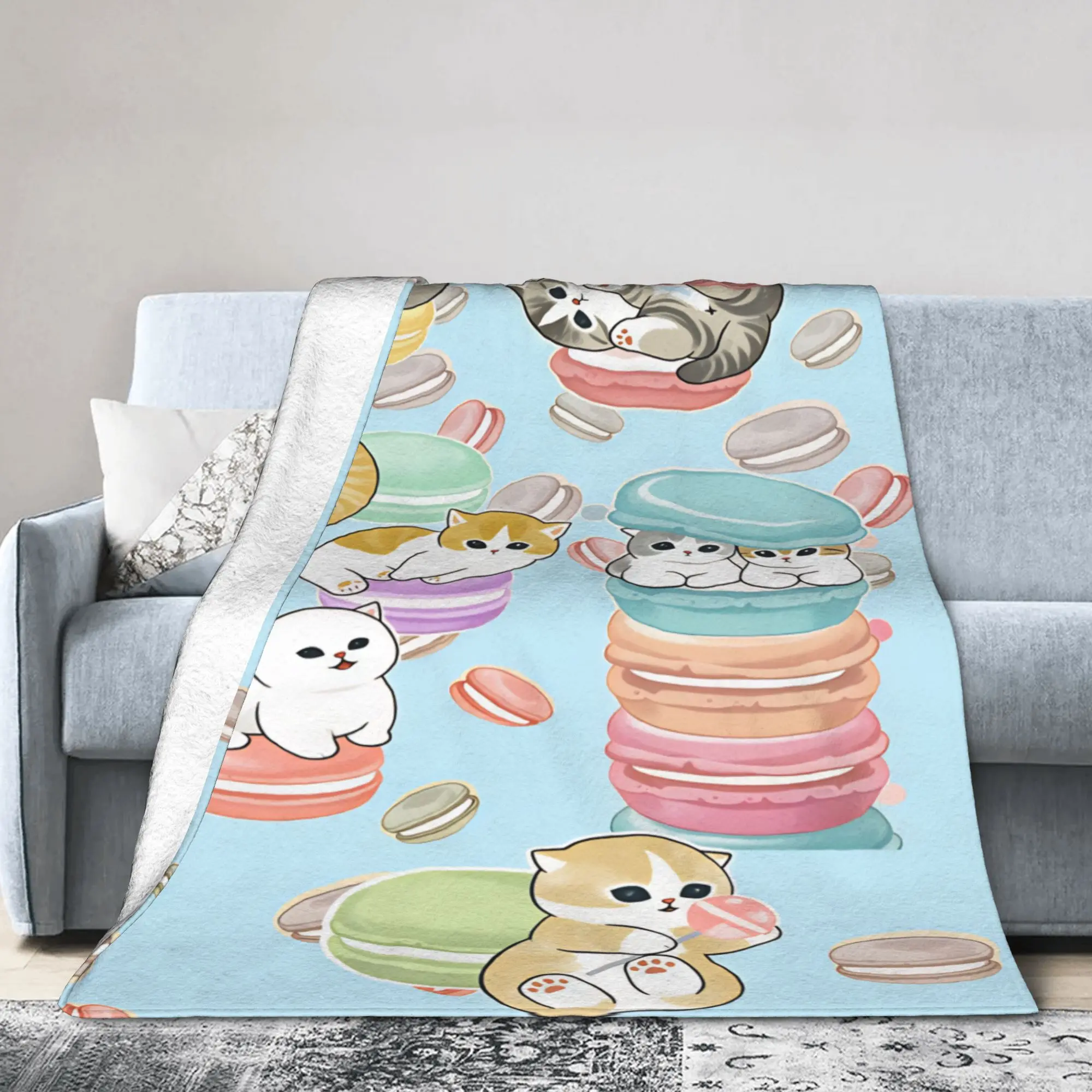Mofusand Japanese Shark Cat  Throw Blanket Soft Cozy Novelty Blanket  For Living Room Camping Flannel Bedspread Bed Cover