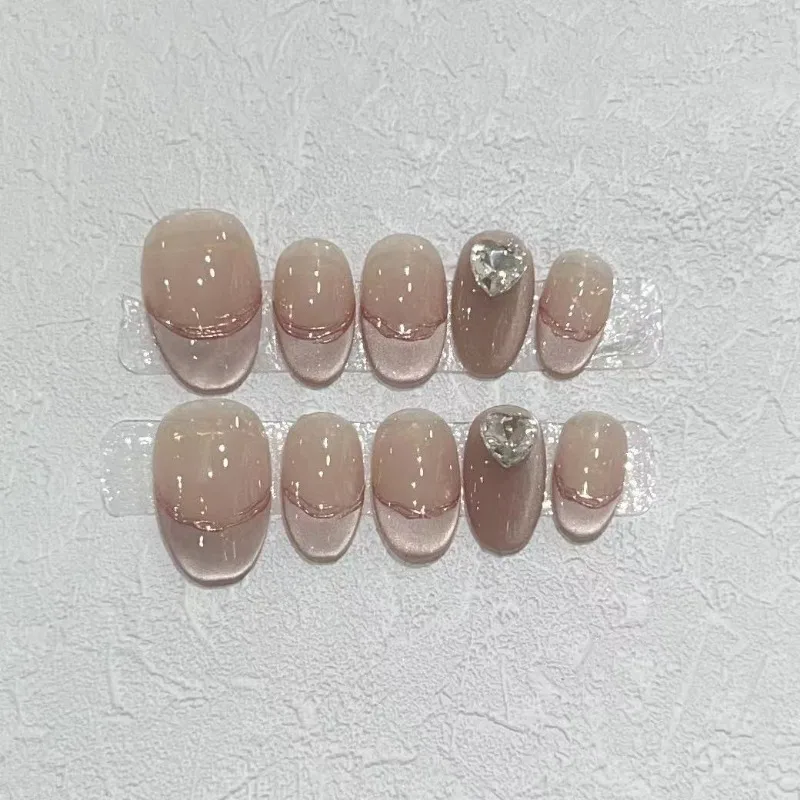 

False Nails Fake Nails Full Cover Press on Nails Diy Pure Handmade Removable Reusable Cat's Eye Mirror Pink Set