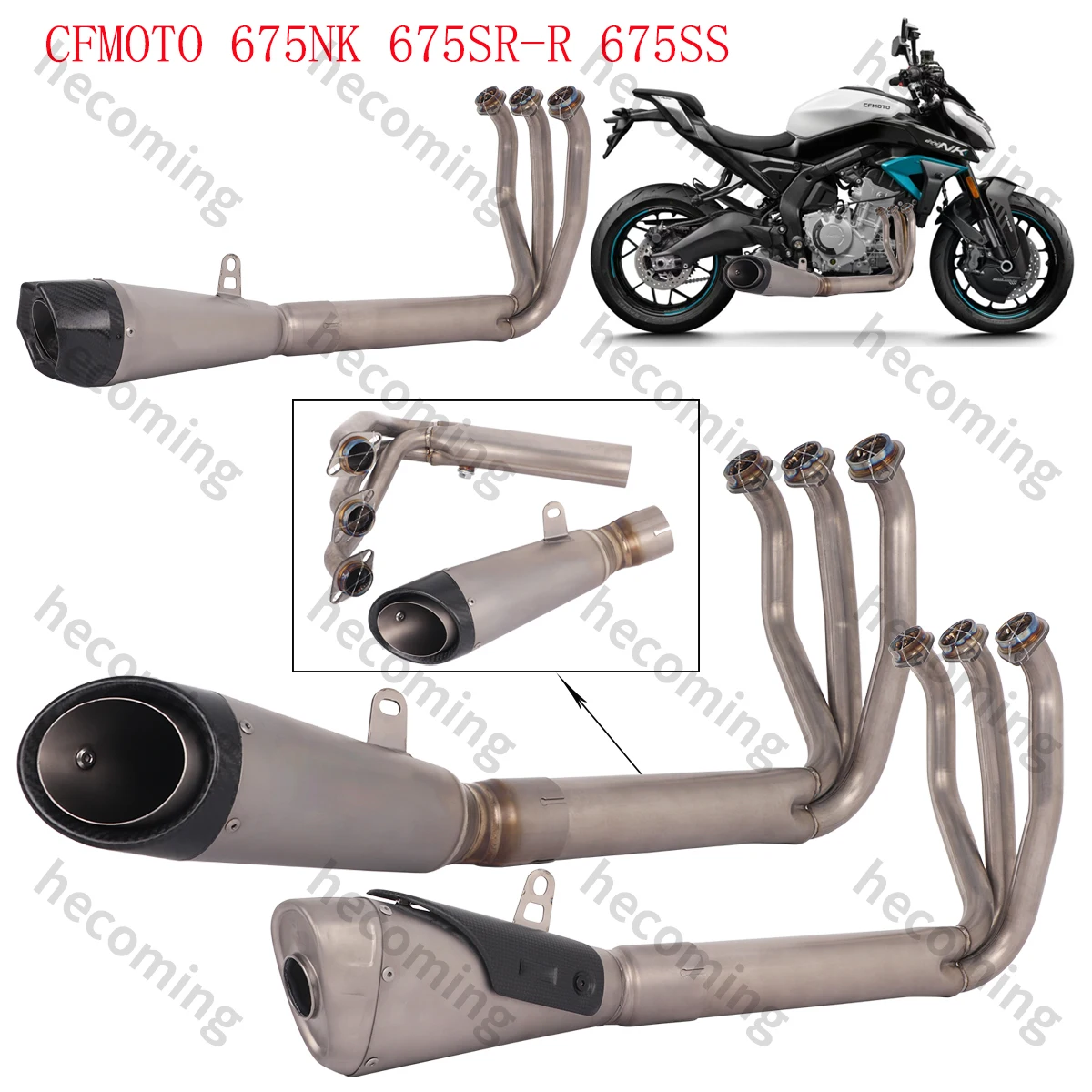 Full Exhaust System Slip On For CF-Moto 675NK 675SR-R 675SS Escape Exhaust Muffler Header Link Front Pipe Titanium Alloy