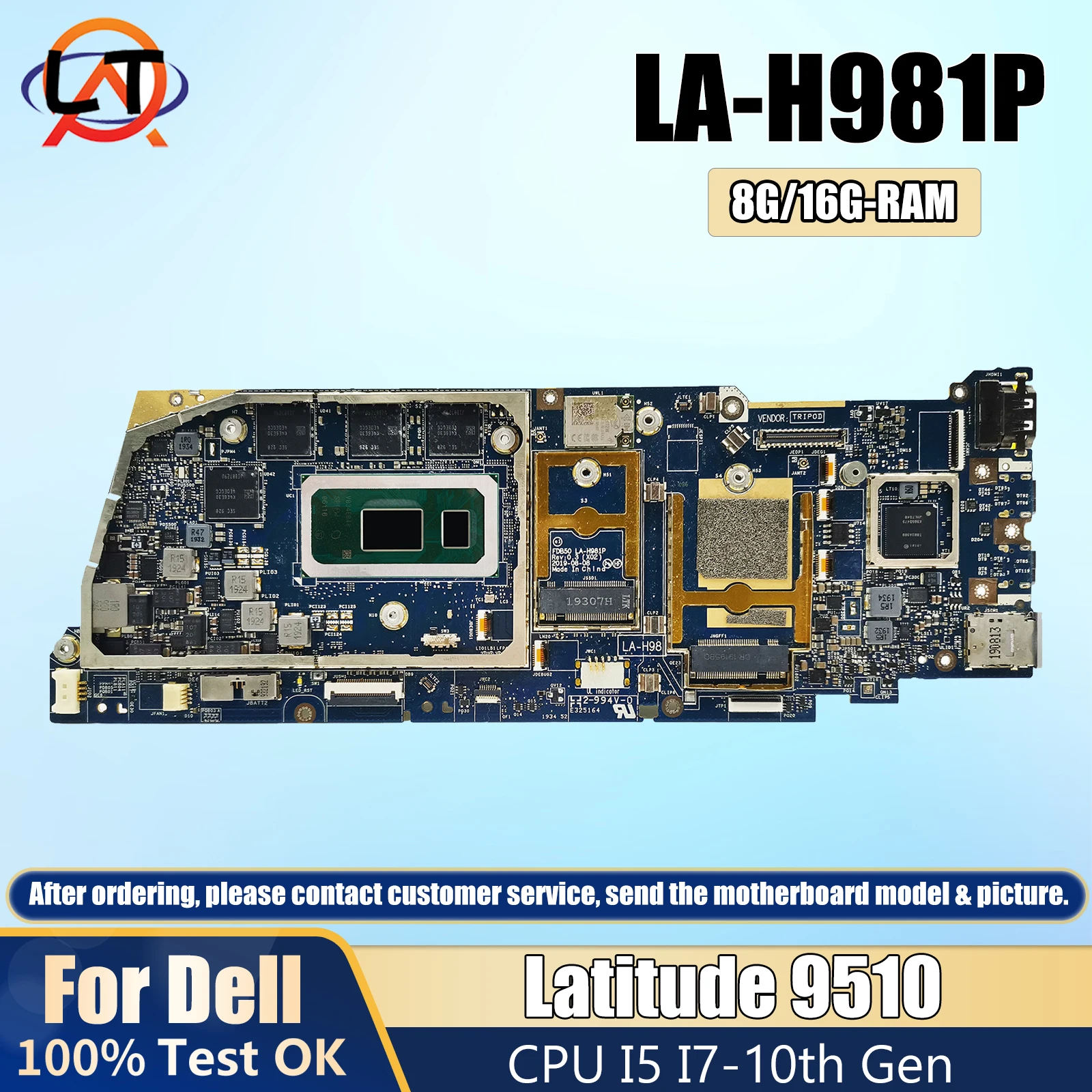 

LA-H981P For DELL Latitude 9510 Laptop Motherboard I5-10210U I7-10810U RAM 8G/16G 0X20H5 097KR9 0X1G65 Notebook Mainboard