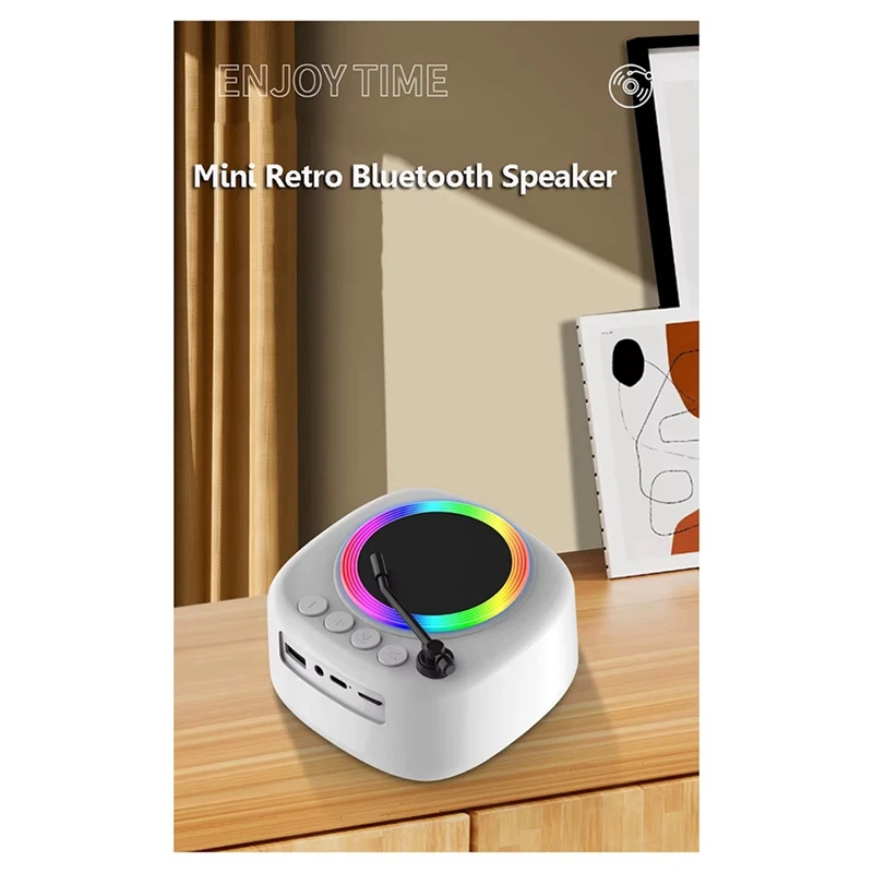 Retro Record Player Bluetooth Speaker Mini Vintage Hifi Sound Music Box HD Recorder with Colorful Light Support TF Card-ABFB