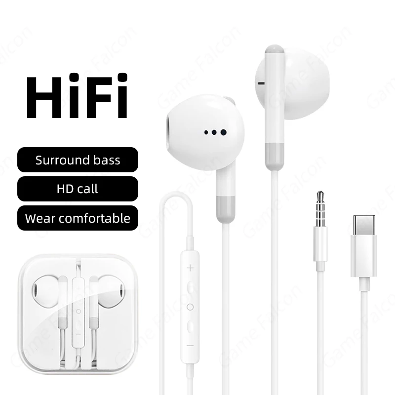 

HiFi Headphones In-Ear Stereo Earbuds Type-C 3.5mm Suitable For Apple iPhone 15 Samsung Xiaomi iPad Wired Bluetooth Earphones